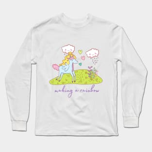 Cute Little Unicorn Making a Rainbow Long Sleeve T-Shirt